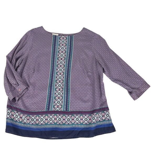 Talbots Womens 1X Pink Blue 3/4 Sleeve Blouse - Picture 3 of 8